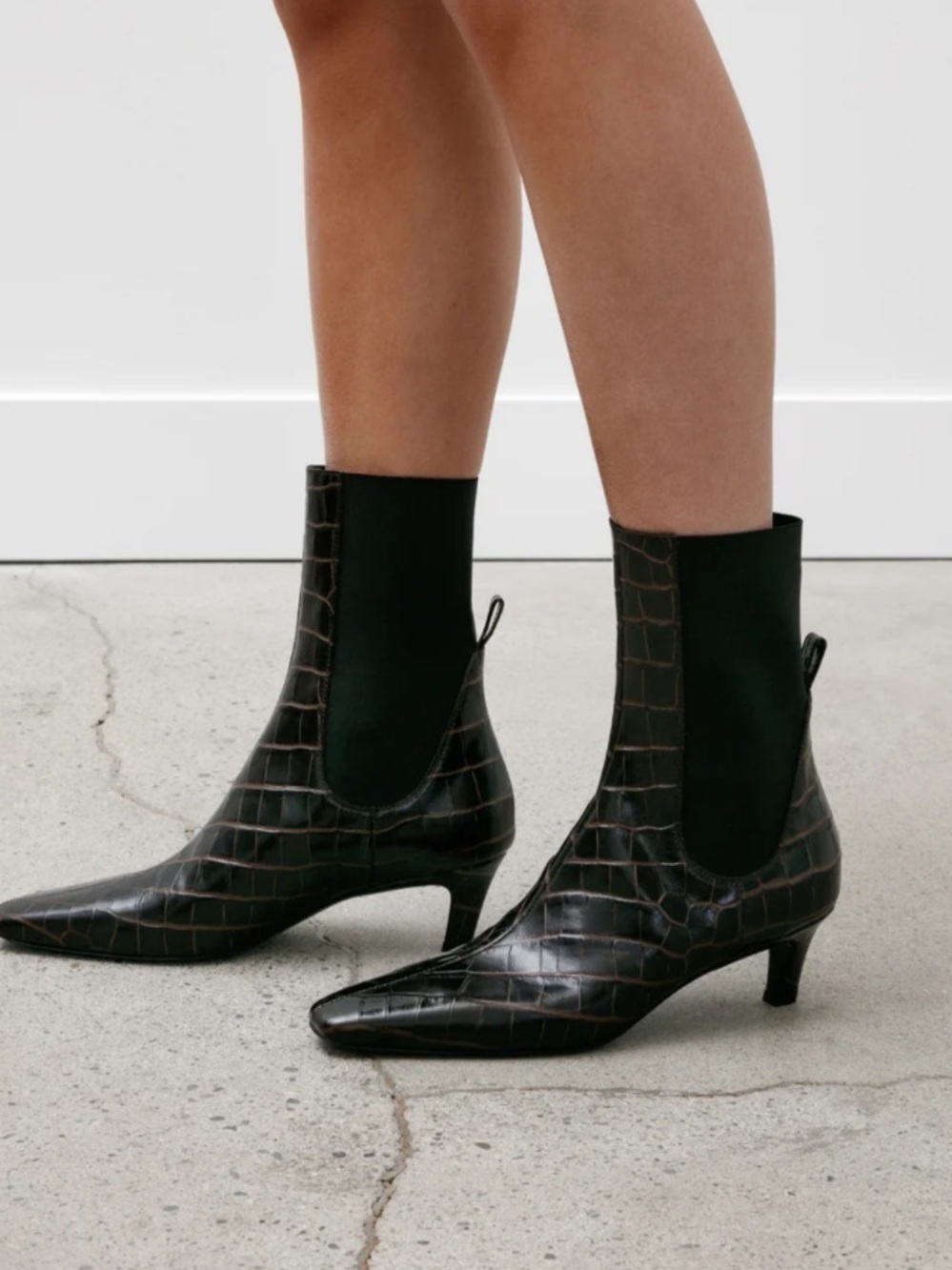 Toteme Croc-Embossed Pointed Toe Kitten Heel Ankle Boot Size 36 / US 6 - Picture 7 of 10